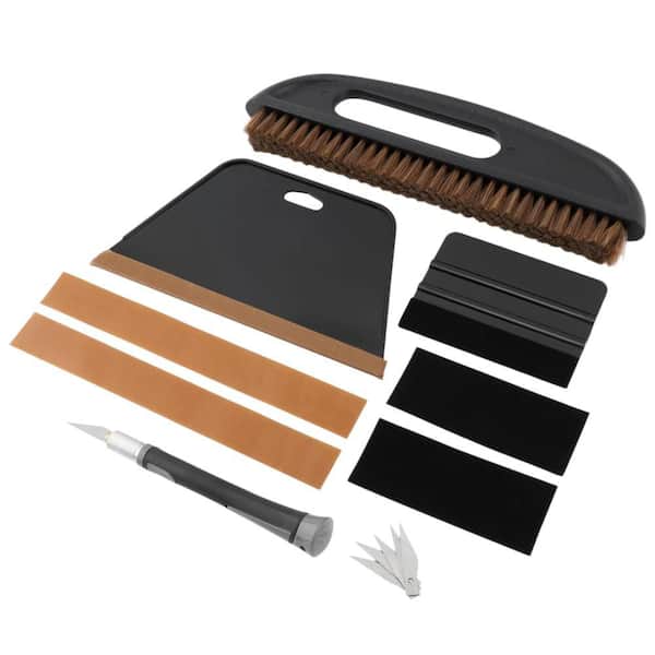 10-In Wallpaper Smoothing Brush & Craft Knife Kit w/ 5 Blades, 2 Scrapers, 4 Strips for Vinyl, Window Tint, Glass Film