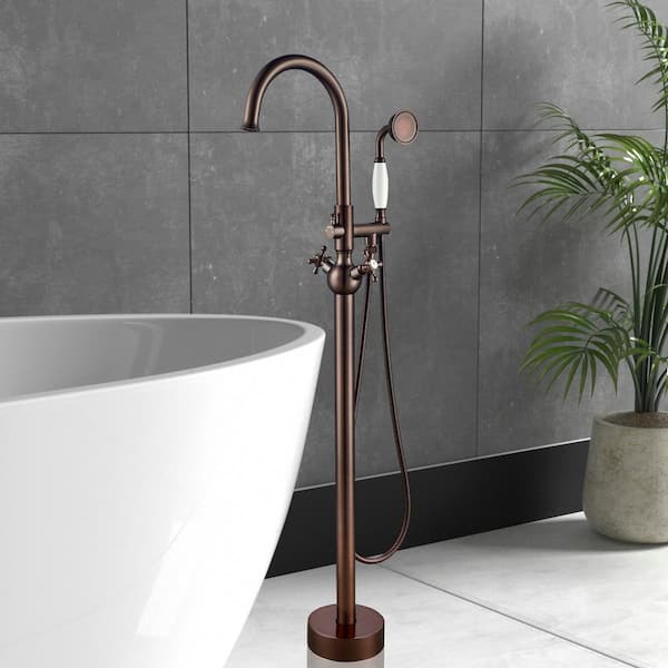 2-Handle Freestanding Tub Faucet with Hand Shower Head in Oil Rubbed Bronze