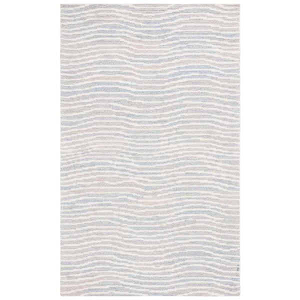 Renewal 4 ft. x 6 ft. Light Blue/Ivory Striped Wavy Area Rug