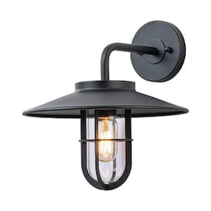 12.75 in. Matte Black Outdoor Hardwired Wall Barn Light Sconce with Clear Glass Shade, No Bulbs Included