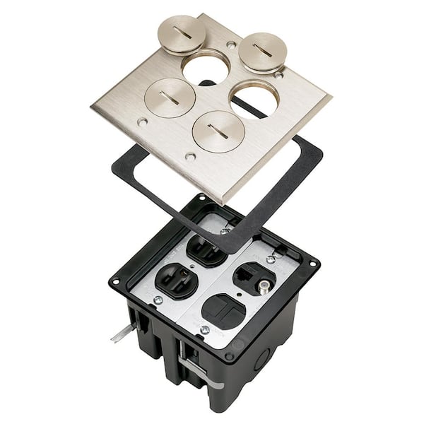 Legrand Pass & Seymour Slater Nickel 2-Gang Floor Box with Tamper-Resistant Receptacles and Cat5e for Wood Sub-Floor