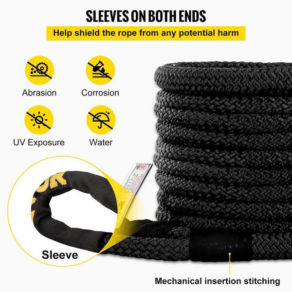 VEVOR 1 x 31.5' Kinetic Recovery Tow Rope, 33,500 lbs, Heavy Duty Double Braided Kinetic Energy Rope w/ Loops and Protective