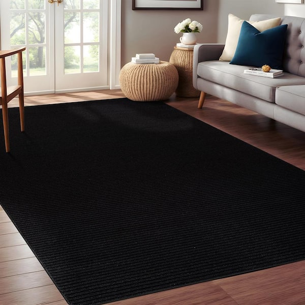 Beverly Rug Oasis Solid Black 5 ft. x 7 ft. Non-Slip Rubber Back