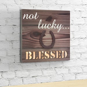 12 in. x 12 in. Brown Wood LED Wall Art with Horseshoe Detail