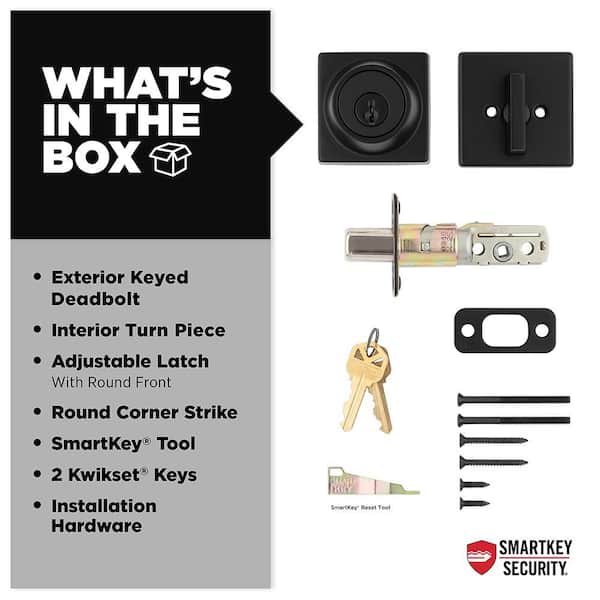 Lock Scout Deadbolt With Square Trim – Keyed One Side, Matte Black Finish, Adjustable Latch For 1-3/8" To 1-3/4" Doors