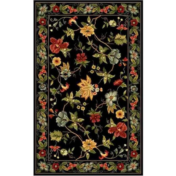 SAFAVIEH Chelsea Black 5 ft. x 7 ft. Gradient Border Floral Oval