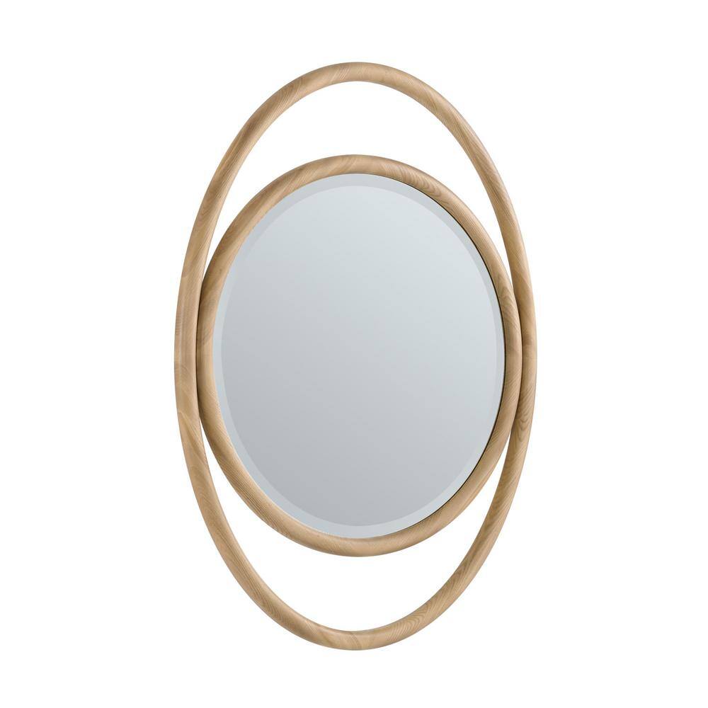 Natural Walnut Oval Framed Vanity Mirror with Beveled Edge
