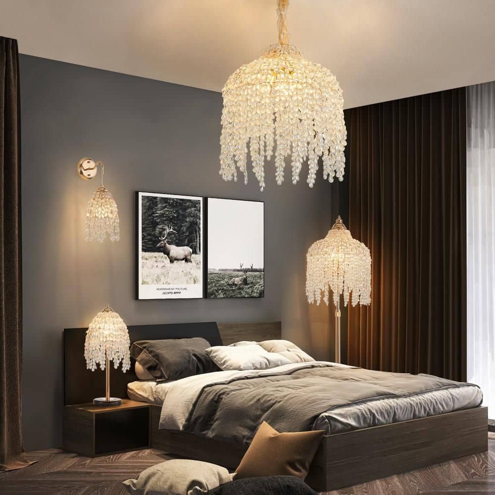 5-Light Gold Crystal Pendant Light Chandelier-Elegant Waterfall Design with Grape-Shaped Crystal Bead Strings(No Bulb) price history on PriceWatchPro