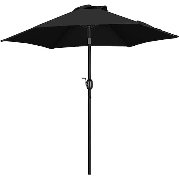 Yaheetech 7.5 ft. Patio Umbrella Market Umbrella with 6 Ribs Push Button Tilt for Garden Black