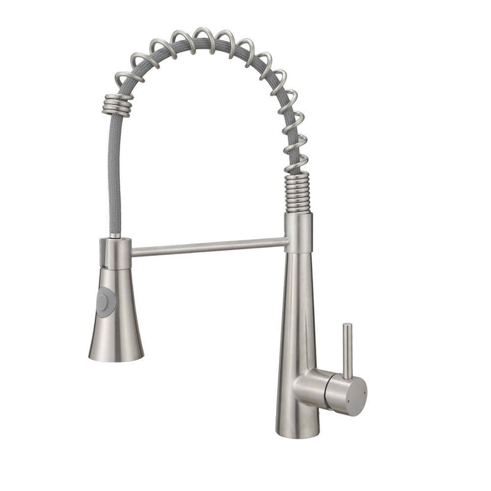 Single Handle Pull Down Sprayer Kitchen Faucet, Spring Single Hole Kitchen Sink Faucet in Brushed Nickel