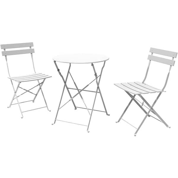 Unbranded 3-Piece Metal Outdoor Bistro Set, Folding Patio Furniture Sets, Patio Set of Patio Table and Chairs, Clean Design, White