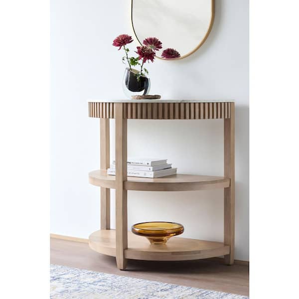 Becki Owens Rosemary 16 in. Tan Half-Circle Marble Console Table with No Additional Features