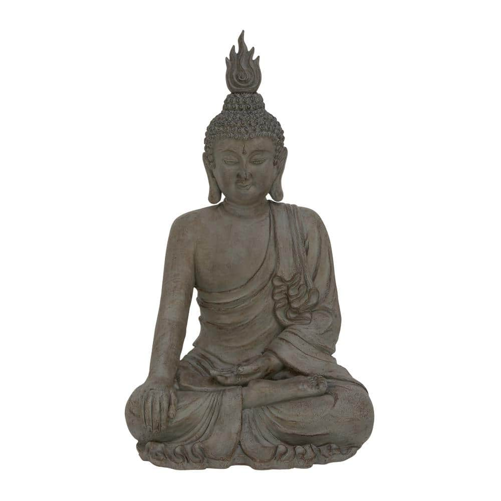 Litton Lane Gray Polystone Meditating Buddha Sculpture With Engraved Carvings And Relief