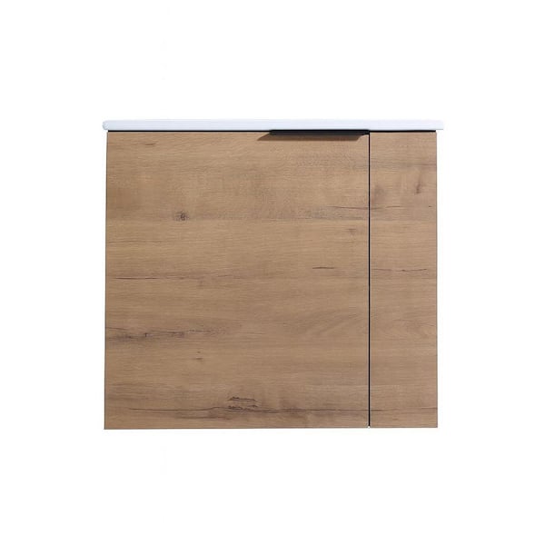 22 in. Floating Single Sink Imitative Oak Bath Vanity with White Ceramic Top