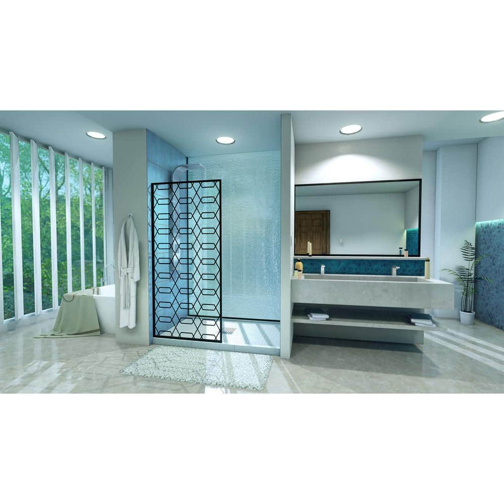 Linea Maze 34" W x 72" H Frameless Clear Glass Shower Door with Black Hexagonal Pattern