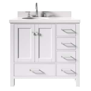 Cambridge 37 in. W x 22 in. D x 36 in. H Vanity in White with Pure White Quartz Top