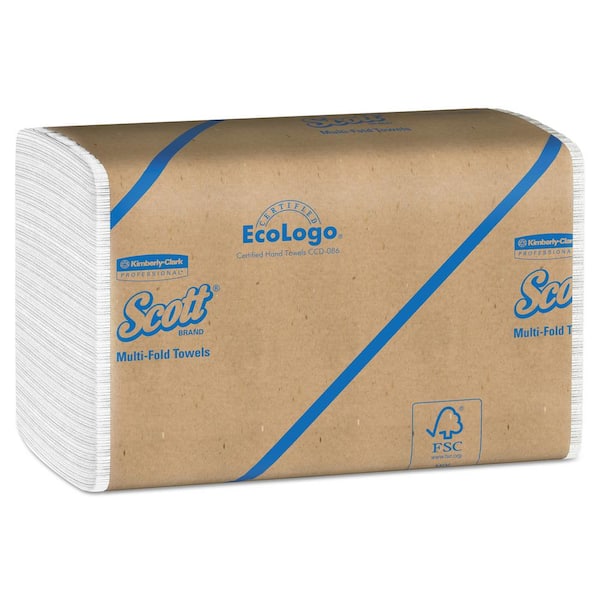 Scott 100% Recycled Multi-Fold White Paper Towels 9 1/5 x 9 2/5 (250 Sheets per Pack, 16 Packs per Carton)