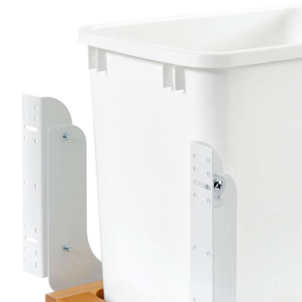 White Plastic Single 35 Qt Pull-Out Trash Bin with Maple Wood Frame