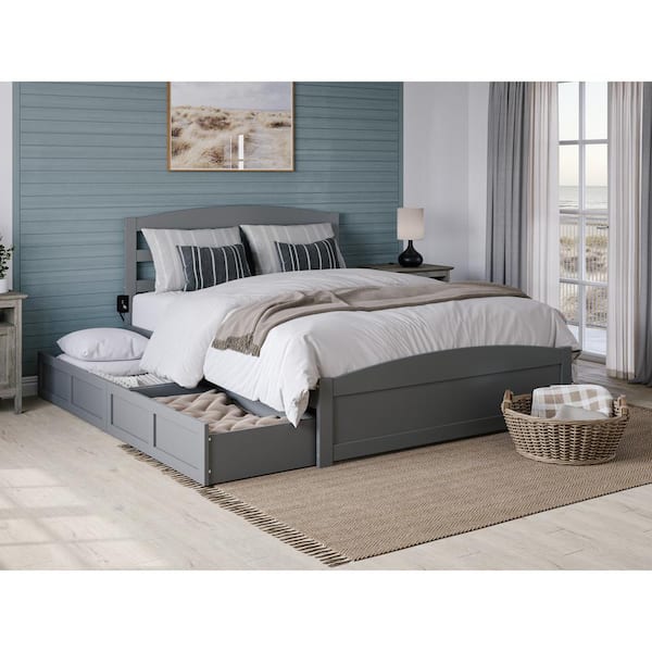 AFI Warren 53-1/2 in. W Grey Full Solid Wood Frame with Footboard 2-Drawers and USB Device Charger Platform Bed