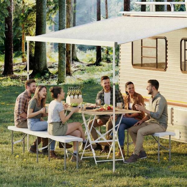 テーブル・チェア・ハンモック Folding Bench Ivory homfan 6 ft. Folding Bench 2 Pack White HDPE Portable Outdoor