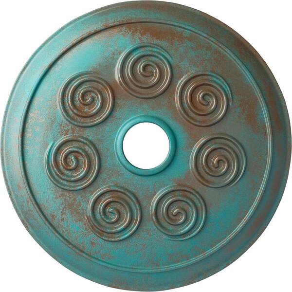 Ekena Millwork 2 in. x 25-1/2 in. x 25-1/2 in. Polyurethane Spiral Ceiling Medallion, Copper Green Patina
