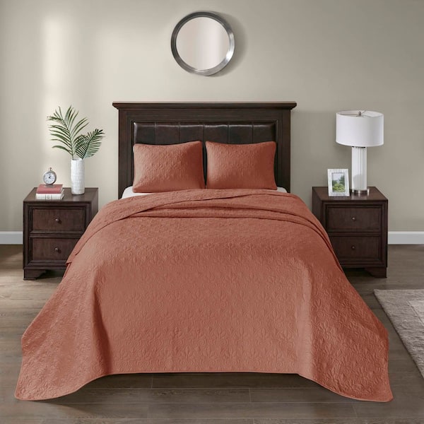 Madison Park Mansfield Clay Red Polyester Queen Reversible Bedspread Set