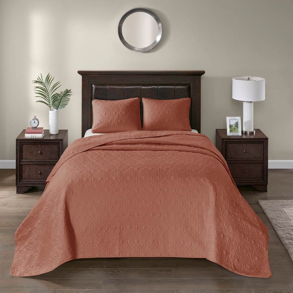 Clay Red King Microfiber Reversible Bedspread Set