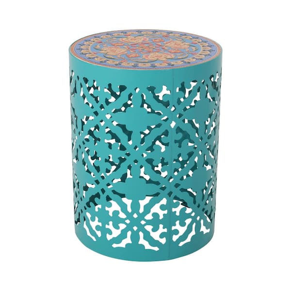 Misopily Castana Metal Outdoor Side Table, Teal Blue