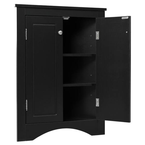 IWELL Black Bathroom Cabinet with 2 Doors and 3 Adjustable Shelves