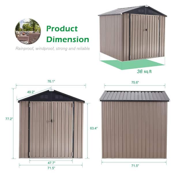 AECOJOY 6 ft. W x 6 ft. D Metal Shed with Double Lockable Door (36