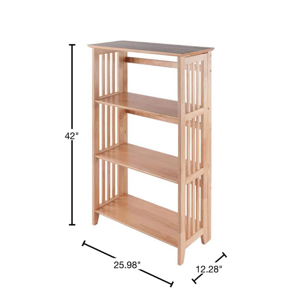 Natural Light Wood 4-Tier Foldable Bookshelf