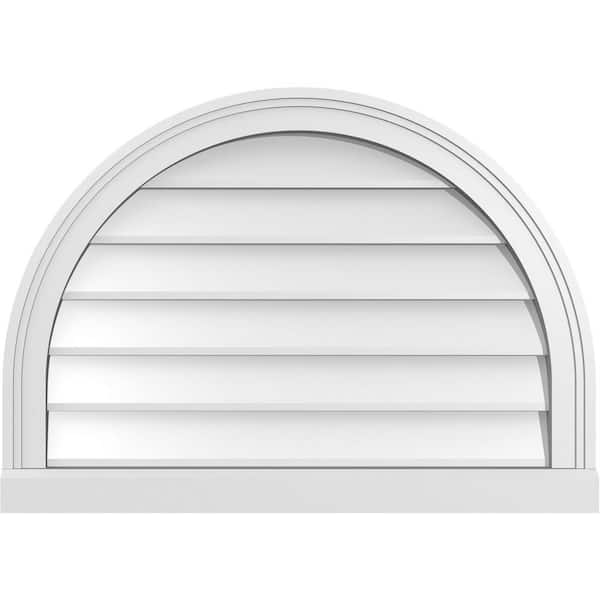 Ekena Millwork 28 in. x 20 in. Round Top Surface Mount PVC Gable Vent: Decorative with Brickmould Sill Frame