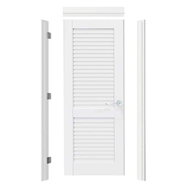 30 in. x 80 in. All Louver, Solid Core,White Composite Prehung Interior Door Left-Handed w/ Quick Assemble Jamb & Handle