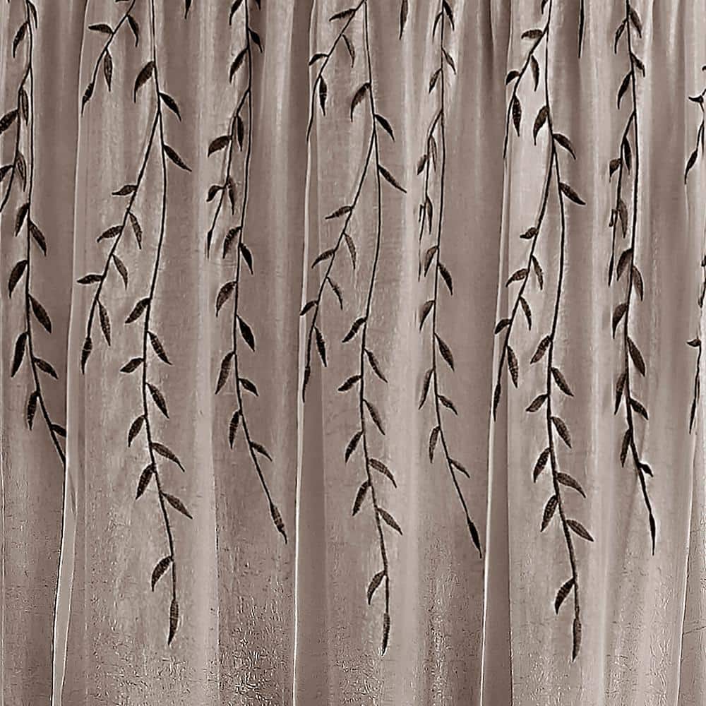 Toffee Embroidered Sheer Polyester Rod Pocket Window Panel