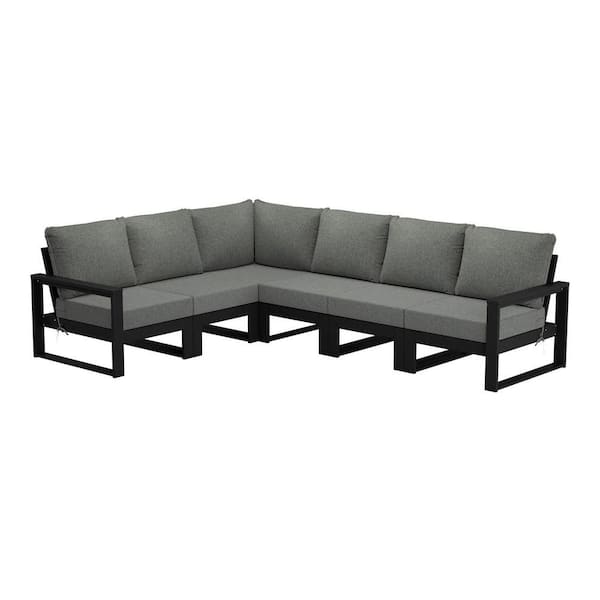 Endless Black Frame 6-Piece All Weather Plastic Outdoor Patio Modular Sectional Set with Gray Cushions