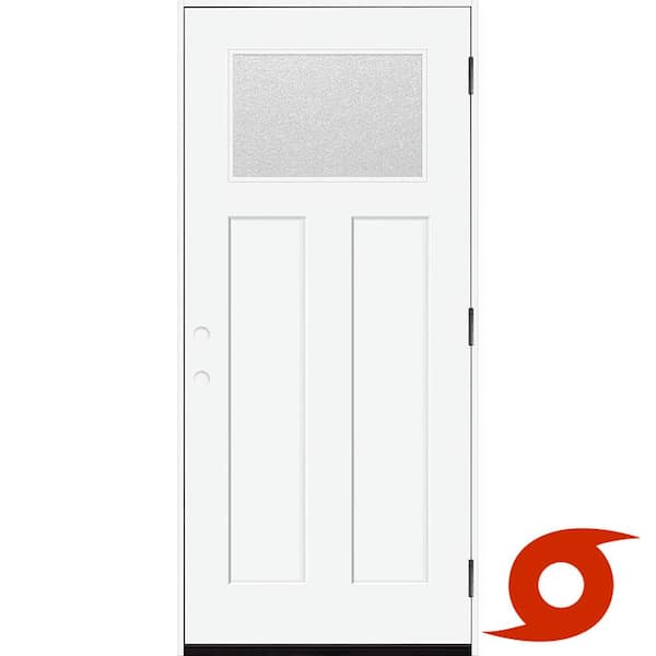 Palisade 36 in. x 80 in. 1/4 TopL MicroGranite Impact Glass LHOS Primed Fiberglass Prehung Front Door with 6-9/16 Frame