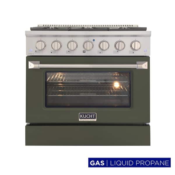 Pro-Style 36-in 5.2 cu. ft. 6-Burners Propane Gas Range with Convection Oven in Stainless Steel & Olive Green Oven Door