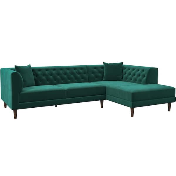 Ashcroft Furniture Co Calcen 104 in. W Square Arm 2-Piece Velvet L Shaped Modern Living Room Corner Sectional Sofa in Dark Green