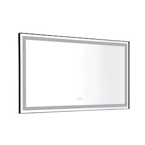 72 in. W x 48 in. H Large Rectangular Aluminium Framed Dimmable Anti-Fog Wall Bathroom Vanity Mirror in Black
