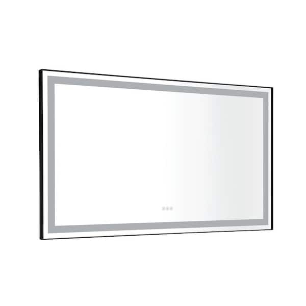 ANGELES HOME 72 in. W x 48 in. H Large Rectangular Aluminium Framed Dimmable Anti-Fog Wall Bathroom Vanity Mirror in Black