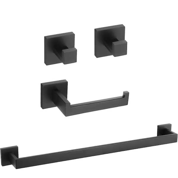 ATKING Wall Mounted 4 -Piece Bath Hardware Set with Towel Bar Toilet Paper Holder Towel Hooks in Stainless Steel Matte Black