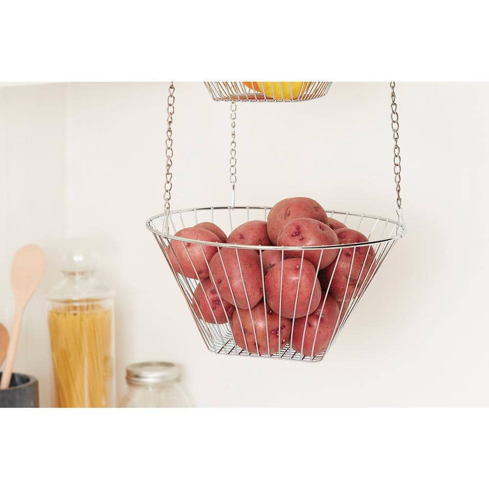 Chrome Three Tier Hanging Baskets for Kitchen Storage