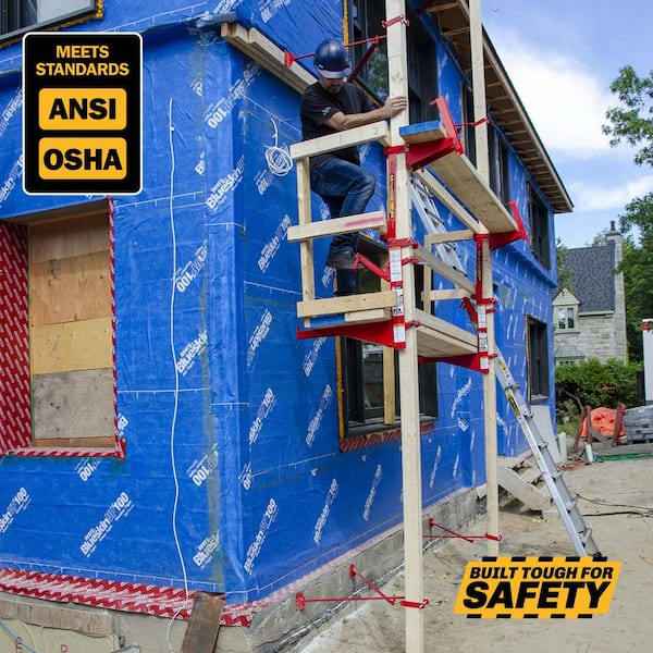30 ft. Steel Pump Jack Scaffolding System Single-Pole Kit with Workbench, Brace, and Pole Anchor