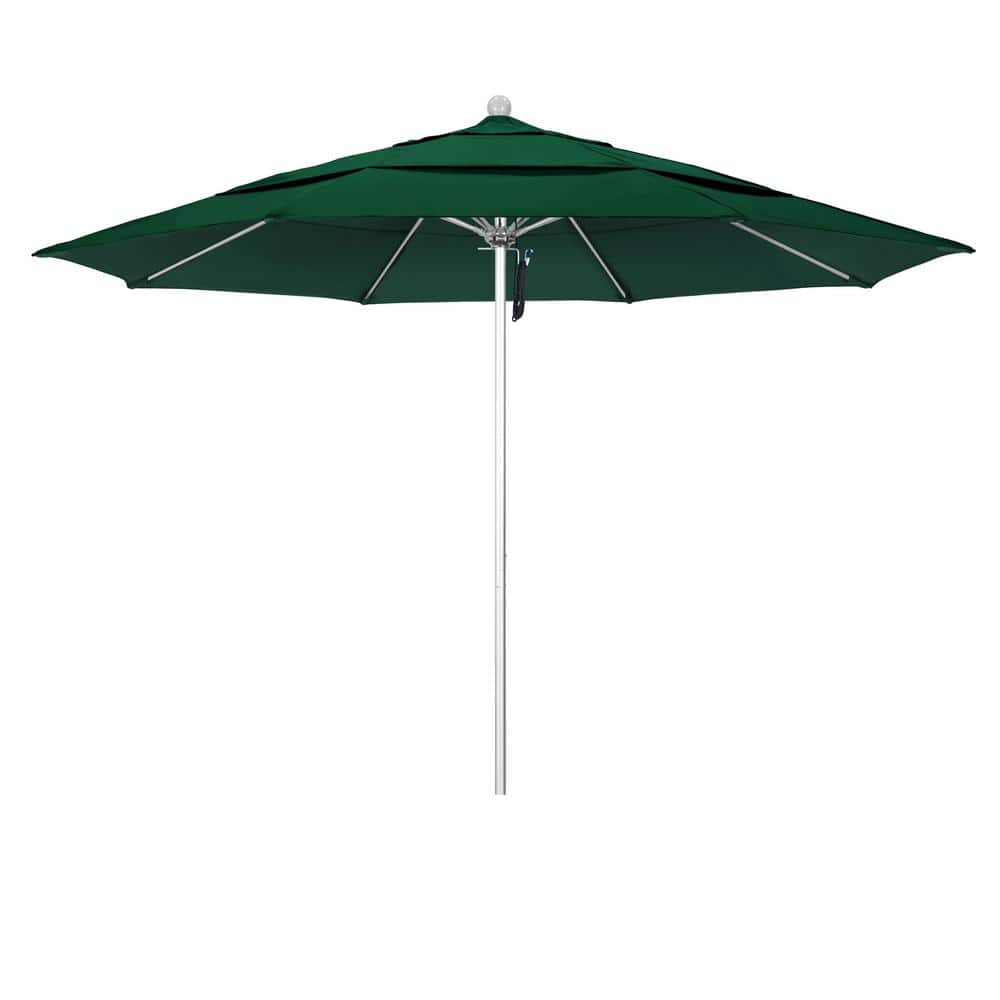 11 ft. Silver Aluminum Commercial Market Patio Umbrella with Fiberglass Ribs and Pulley Lift in Forest Green Sunbrella price history on PriceWatchPro