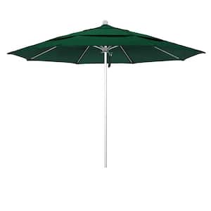 11 ft. Silver Aluminum Commercial Market Patio Umbrella with Fiberglass Ribs and Pulley Lift in Forest Green Sunbrella