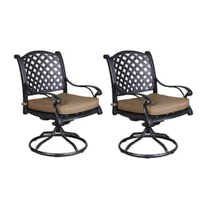 Elegantly Crafted Aluminum Patio Swivel Outdoor Rocking Chair with Brown Cushion for Garden Balcony (Set of 2)