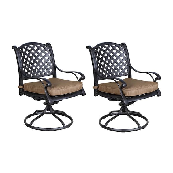 Mondawe Elegantly Crafted Aluminum Patio Swivel Outdoor Rocking Chair with Brown Cushion for Garden Balcony (Set of 2)