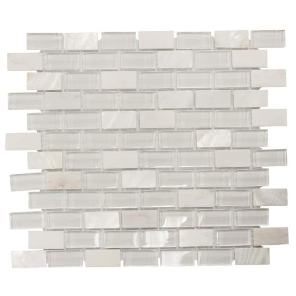 Jeffrey Court Polar Cap White 11.5 in. x 10.5 in. Interlocking Glass, Shell and Marble Mosaic Tile (0.838 sq. ft./Each)