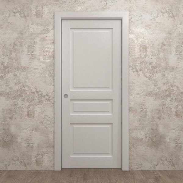 42 in. x 96 in. Painted White Oak Solid Wood Pocket Door With Hardware