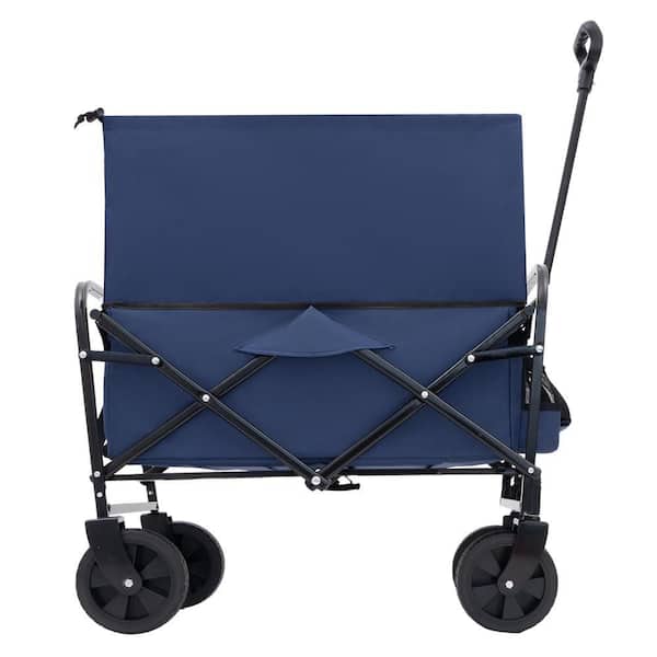 Unbranded 4 cu. ft. Heavy Duty Collapsible Foldable Wagon Cart Steel Garden Cart with 3-Pieces Plastic Liner Bag /Cover, Dark Blue